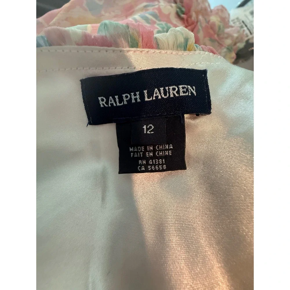 Ralph Lauren Kids Pink Floral Ruffle Cold Shoulder Tiered Dress Girls Size 12